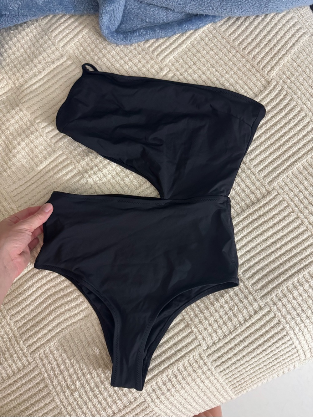 Zara Black One-Shoulder High-Waist One-Piece Swimsuit